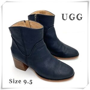 Ugg Annie S/N 1095061 Leather Block Heel Ankle Booties in Black Size 9.5
